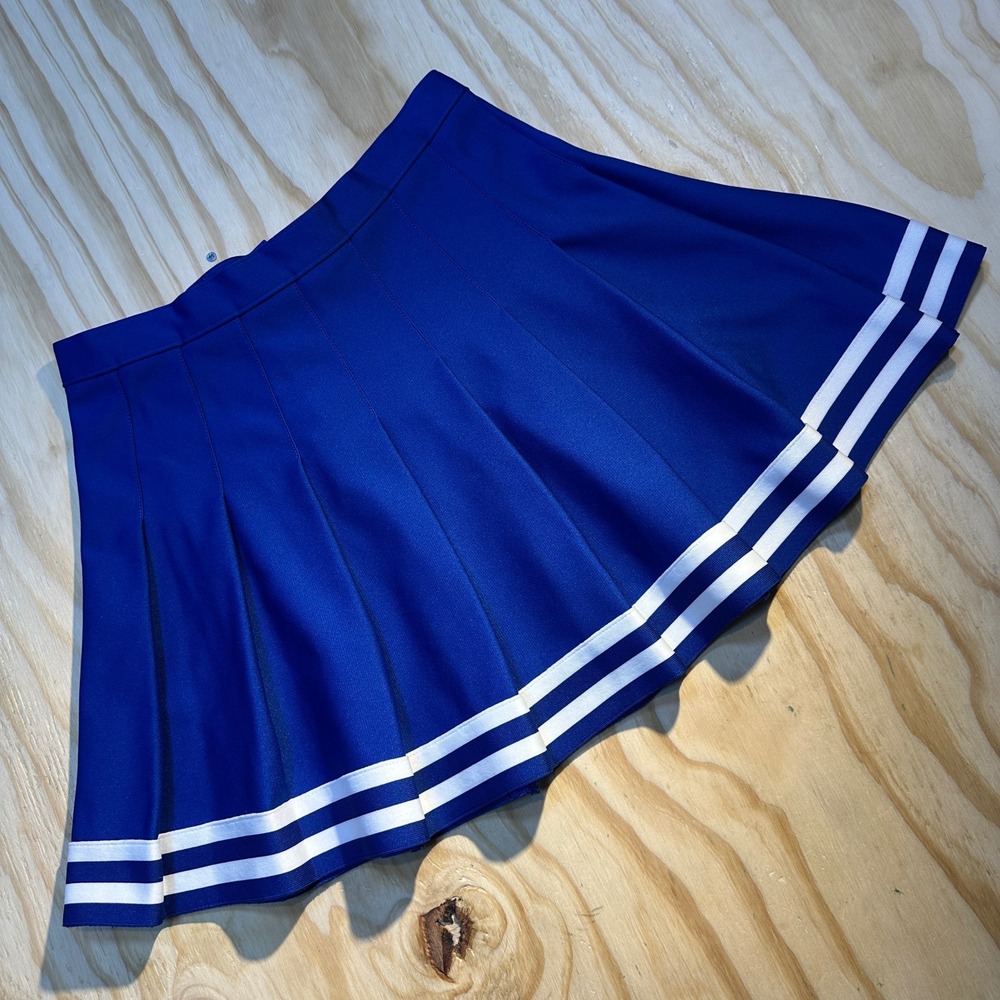 Chasse Royal Blue Pleated Cheerleader Skirt White Stripes Adult Medium